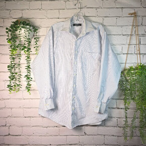 KENNETH COLE REACTION MENS LONG SLEEVE BUTTON DOWN WHITE AND BLUE PLAID SIZE XL - Picture 1 of 7